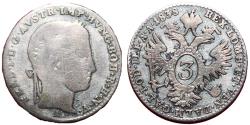 World Coins - 3 Kreuzer - Ferdinand I 1838  Silver XF