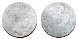 World Coins - Austria - Franz Joseph I - 20 kreutzer - 1869 AD  Silver