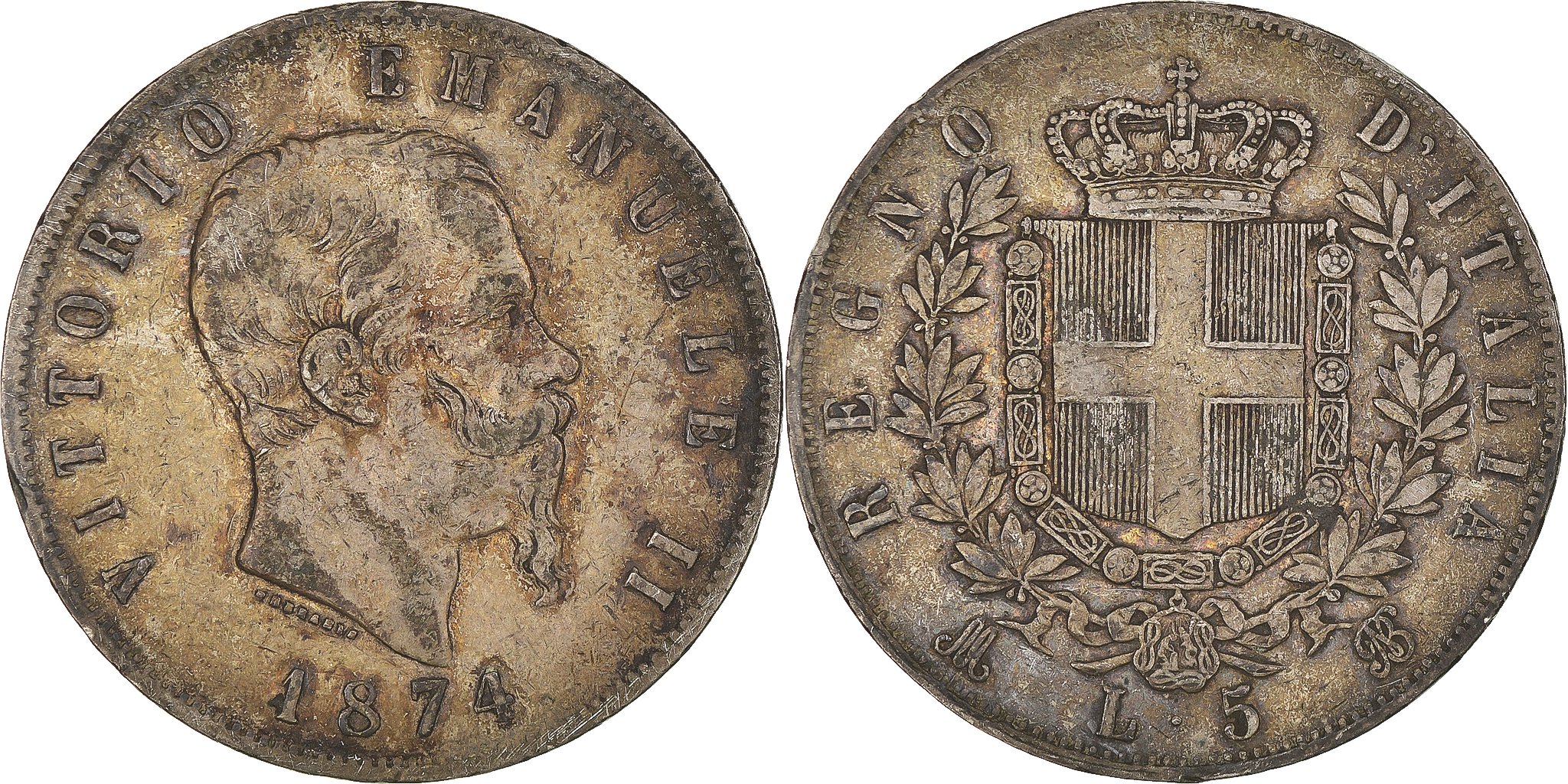 Coin, Italy, Vittorio Emanuele II, 5 Lire, 1874, Milan, , Silver