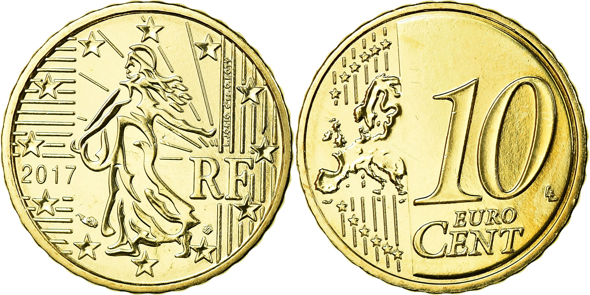 France, 10 Euro Cent, 2017, , Brass | European Coins