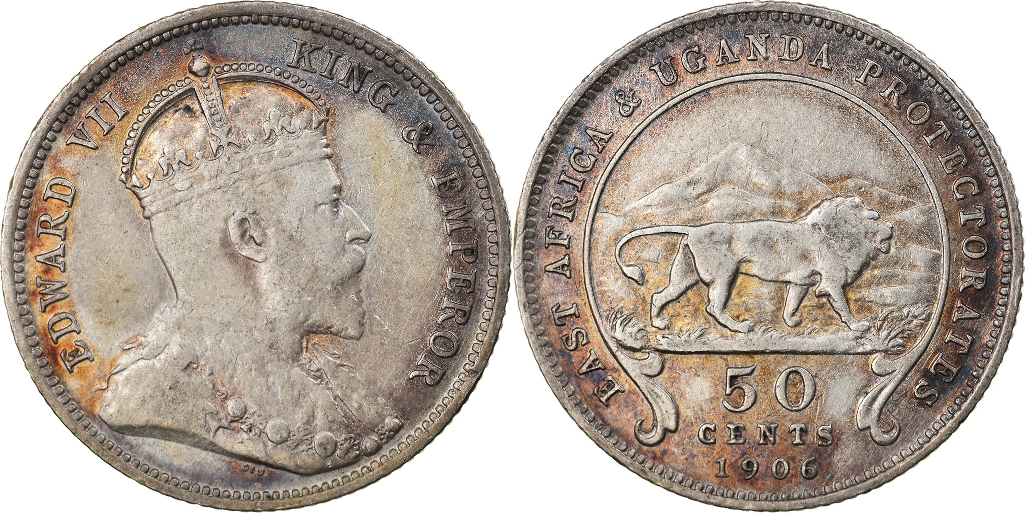 Coin EAST AFRICA Edward VII 50 Cents 1906 Silver KM 4