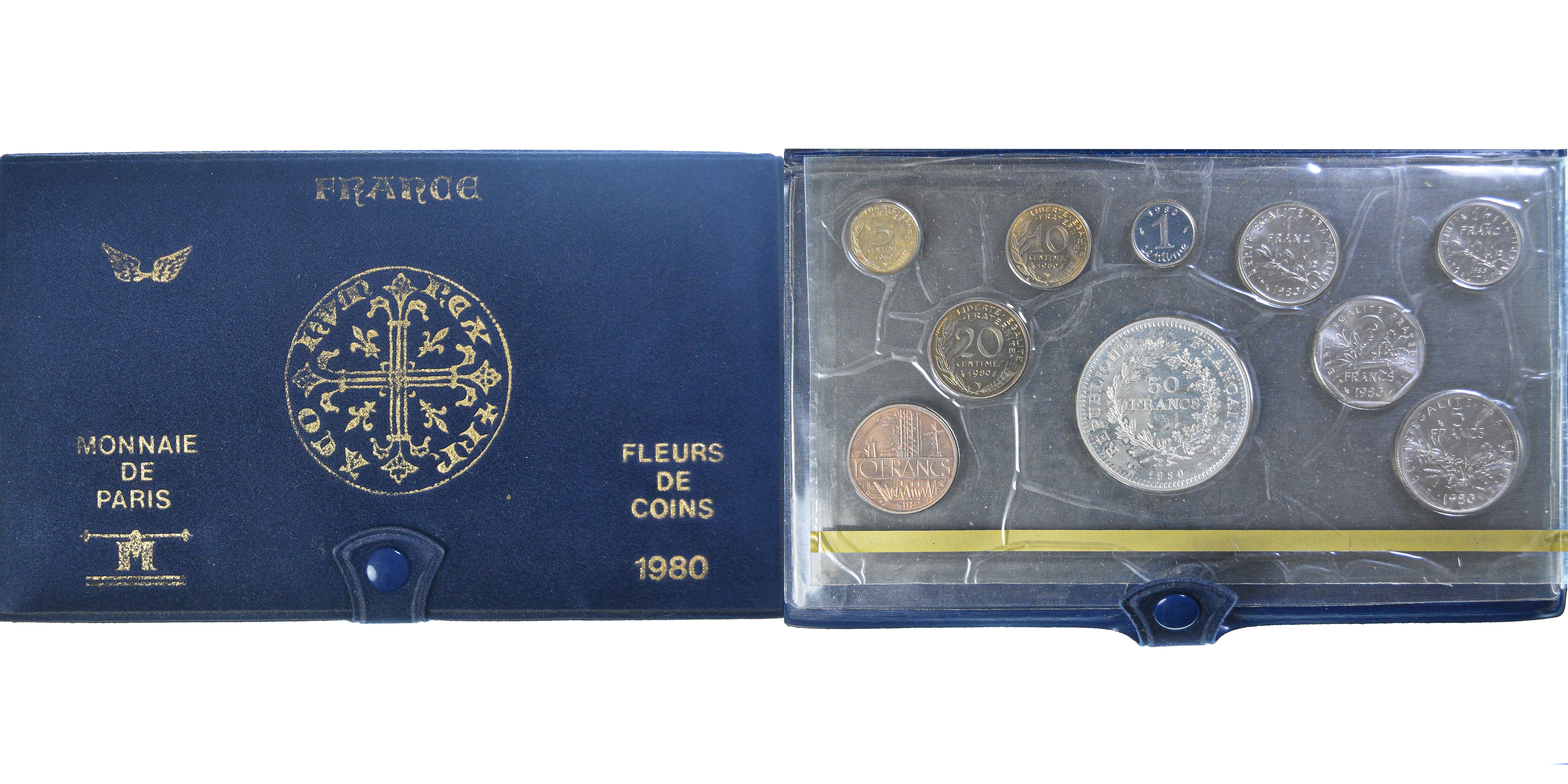 な　フランス　1 Coin, France, Coffret 1 c. à 50 frs., 1980, Monnaie de Paris, FDC,