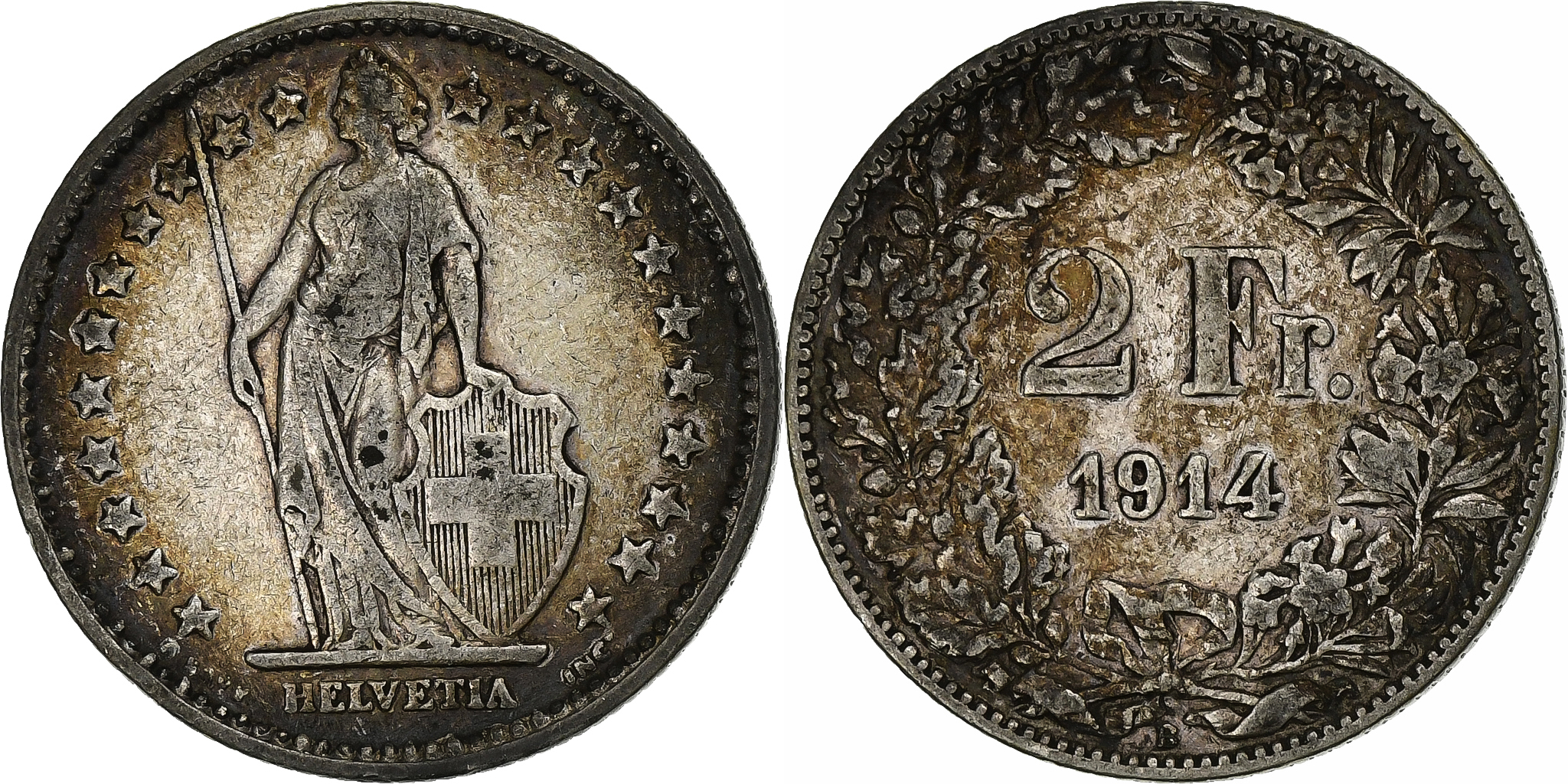 Switzerland, 2 Francs, 1914, Bern, Silver, , KM:21 | European Coins