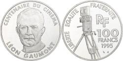World Coins - France, 100 Francs, Léon Gaumont, 1995, Monnaie de Paris, BE, Silver