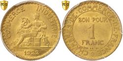 World Coins - Coin, France, Chambre de commerce, Franc, 1922, Paris, PCGS, MS65,
