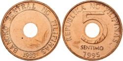 World Coins - Philippines, 5 Sentimos, 1995, Quezon City, Copper Plated Steel,