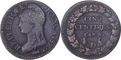 World Coins - France, 5 Centimes, Dupré, AN 5, Lyon, Overstrike on decime, Copper,