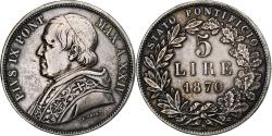 World Coins - ITALIAN STATES, PAPAL STATES, Pius IX, 5 Lire, 1870, Rome, Silver,