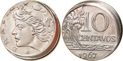 World Coins - Coin, Brazil, 10 Centavos, 1967, cupped off center strike error,