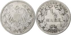 World Coins - GERMANY - EMPIRE, 1/2 Mark, 1906, Hambourg, Silver, , KM:17
