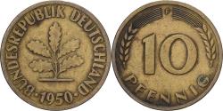 World Coins - Federal Republic of Germany, 10 Pfennig, 1950, Stuttgart, Brass Clad Steel