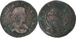 World Coins - France, Louis XIII, Double Tournois, 1638, Axe Loire-Rhône, Copper,