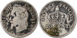 World Coins - France, Napoleon III, 20 Centimes, 1867, Strasbourg, Silver,