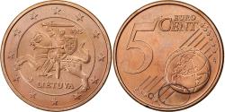 World Coins - Lithuania, 5 Euro Cent, BU, 2015, Vilnius, Copper Plated Steel,