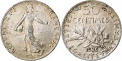 World Coins - France, 50 Centimes, Semeuse, 1908, Silver, , Gadoury:420, KM:854