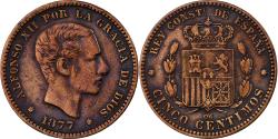 World Coins - Spain, Alfonso XII, 5 Centimos, 1877, Madrid, Bronze, , KM:674