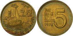 World Coins - South Korea, 5 Won, 1972, Daejeon, Brass,