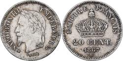 World Coins - France, Napoleon III, 20 Centimes, 1867, Strasbourg, Silver,