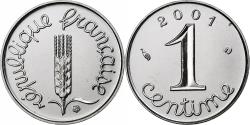 World Coins - France, Centime, Épi, 2001, Monnaie de Paris, BU, Stainless Steel,