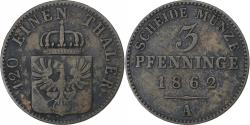 World Coins - Kingdom of Prussia, Wilhelm I, 3 Pfennig, 1862, Berlin, Copper,