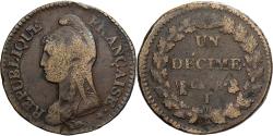 World Coins - France, 1 Décime, Dupré, AN 8, Limoges, Copper, , Gadoury:187a