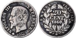 World Coins - France, Napoleon III, 20 Centimes, Napoléon III, 1860, Strasbourg, Silver