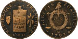 World Coins - France, 2 sols à la Balance, 1793 / AN II, Metz, Copper, , Gadoury:31