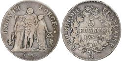 World Coins - France, 5 Francs, Union et Force, AN 7, Perpignan, Silver,