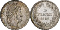 World Coins - France, Louis-Philippe, 5 Francs, 1838, Strasbourg, Silver,