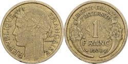 World Coins - France, 1 Franc, Morlon, 1938, Paris, Rotated Die Error, Cupro-Aluminium