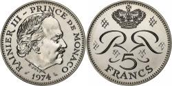 World Coins - Monaco, Rainier III, 5 Francs, 1974, MDP, série FDC, Copper-nickel,