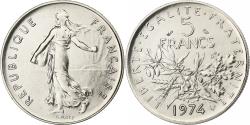 World Coins - France, 5 Francs, Semeuse, 1974, Paris, série FDC, Copper-nickel,