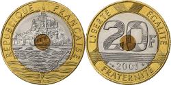 World Coins - France, 20 Francs, Mont Saint Michel, 2001, Tri-Metallic,