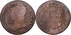 World Coins - France, 5 Centimes, Dupré, AN 7/5, Paris, Copper,