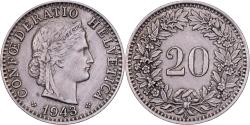 World Coins - Switzerland, 20 Rappen, 1943, Bern, Copper-nickel, , KM:29a