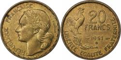 World Coins - France, 20 Francs, Guiraud, 1951, Beaumont - Le Roger, Aluminum-Bronze