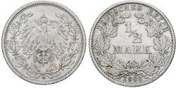 World Coins - Coin, GERMANY - EMPIRE, 1/2 Mark, 1908, Karlsruhe, , Silver, KM:17