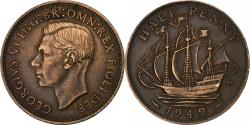 World Coins - Great Britain, George VI, 1/2 Penny, 1949, Bronze, , KM:868