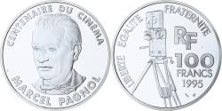 World Coins - France, 100 Francs, Marcel Pagnol, Centenaire du Cinéma, 1995, MDP, Silver