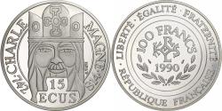 World Coins - France, 100 Francs-15 Ecus, Charlemagne, 1990, Paris, BE, Silver,