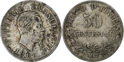 World Coins - Italy, Vittorio Emanuele II, 50 Centesimi, 1863, Milan, Silver,