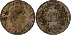 World Coins - Switzerland, 10 Rappen, Libertas, 1912, Bern, Brass, , KM:27