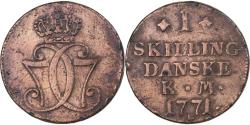 World Coins - Denmark, Christian VII, Skilling, 1771, Copper, , KM:616.1
