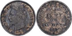 World Coins - France, Napoleon III, 20 Centimes, Napoléon III, 1867, Strasbourg, Silver