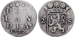 World Coins - Netherlands, HOLLAND, 2 Stuivers, Double Wapenstuiver, 1722, Dordrecht, Silver