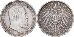 World Coins - German States, WURTTEMBERG, Wilhelm II, 3 Mark, 1909, Stuttgart, Silver