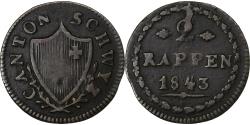 World Coins - SWISS CANTONS, SCHWYZ, 2 Rappen, 1843, Bern, Copper,