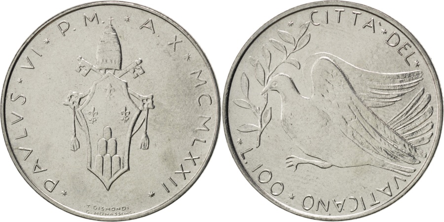 World Coins - VATICAN CITY, 100 Lire, 1972, KM #122, , Stainless Steel, 27.9, 7.97