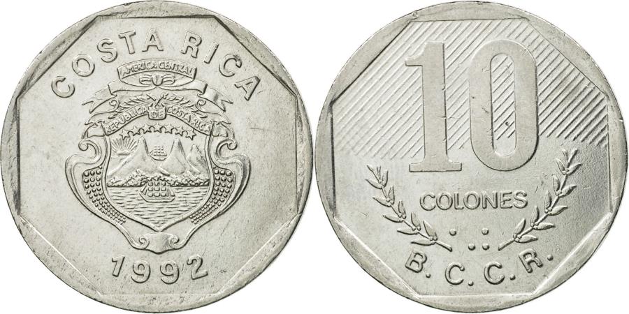 Coin, Costa Rica, 10 Colones, 1992, , Stainless Steel, KM:215.1