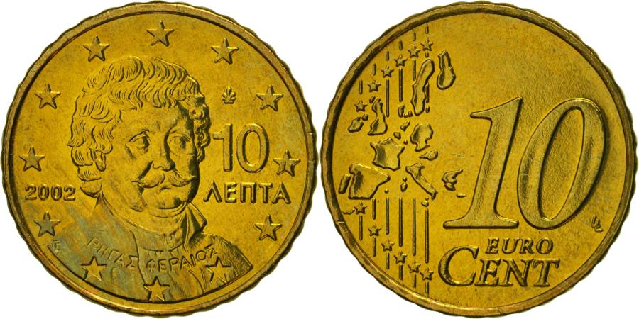 Greece, 10 Euro Cent, 2002, , Brass, KM:184 | European Coins